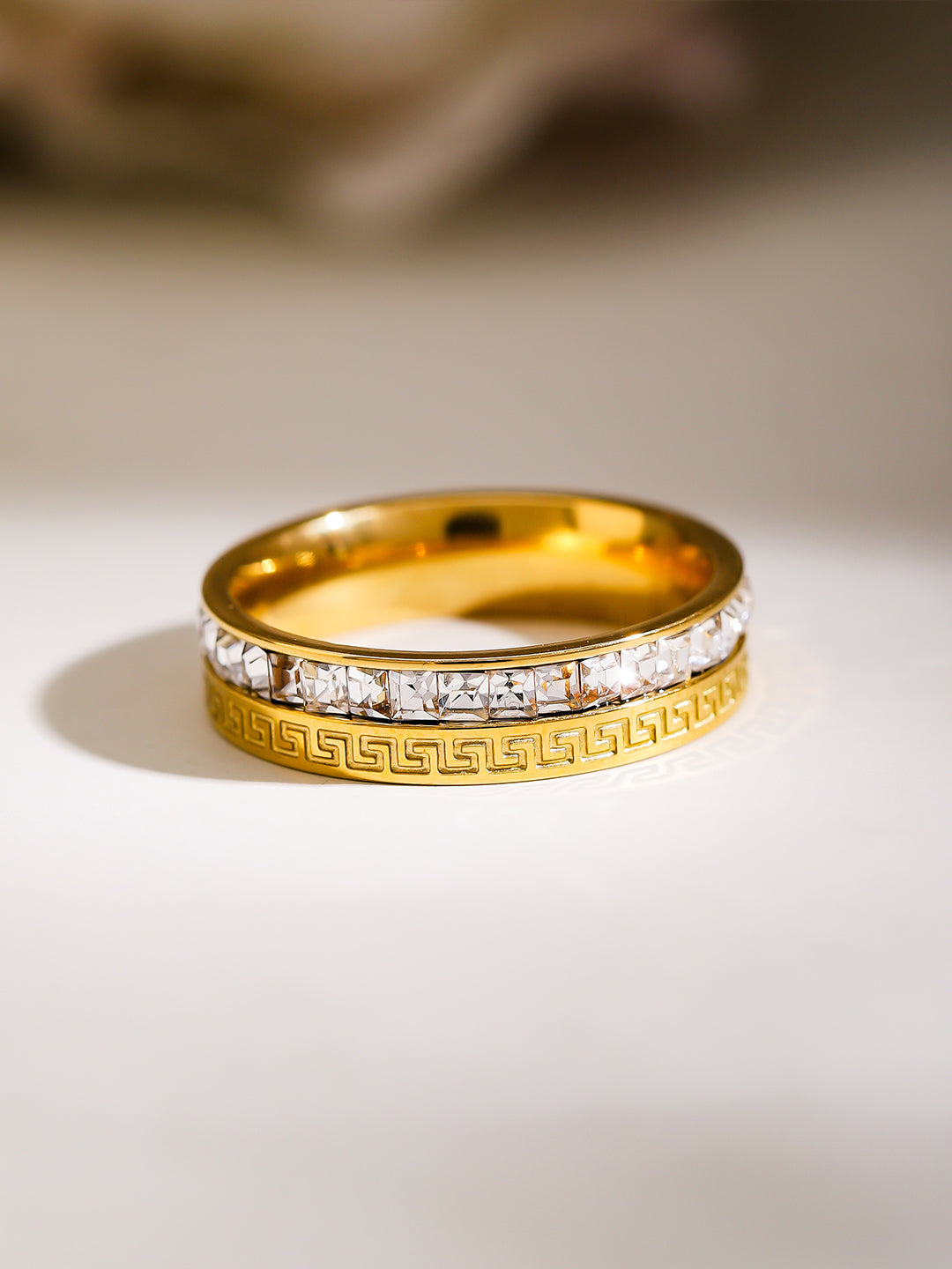 Gold plated American Diamond Zirconia Channel Ring 8