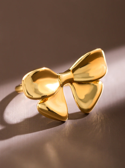 Rubans Voguish 18K Gold-Plated Bow Design Openable Adjustable Statement Ring Gold