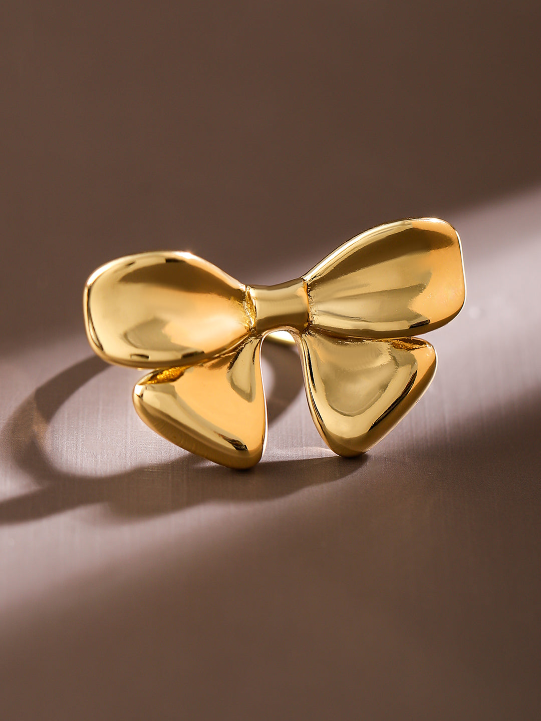 Rubans Voguish 18K Gold-Plated Bow Design Openable Adjustable Statement Ring Gold