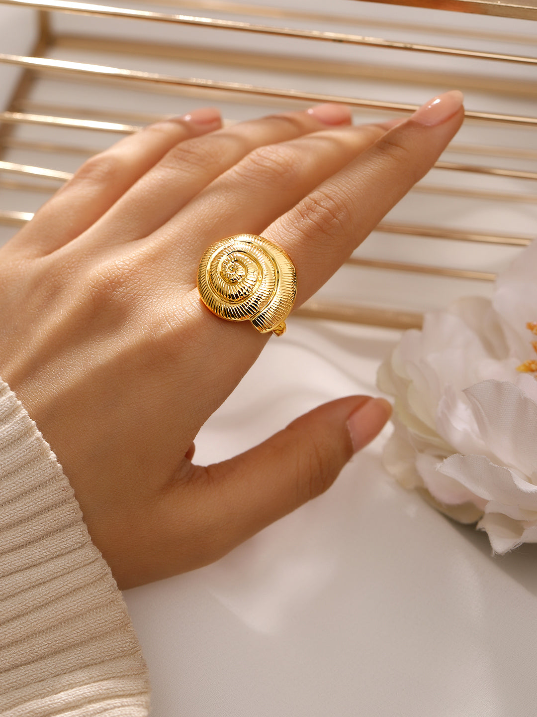 Rubans Voguish 18K Gold-Plated Adjustable Spiral Shell Motif Finger Ring Gold