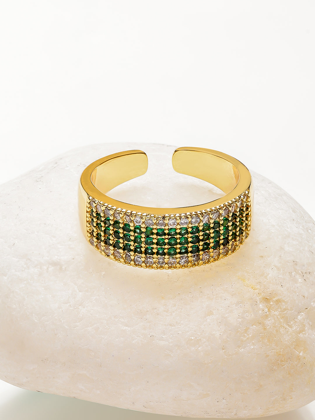 【Rubans】 Voguish 18K Gold Plated Stainless Steel Emerald Green CZ Adjustable Ring｜ヴォーギッシュ 18K ゴールドメッキ ステンレス エメラルドグリーン ジルコニア リング