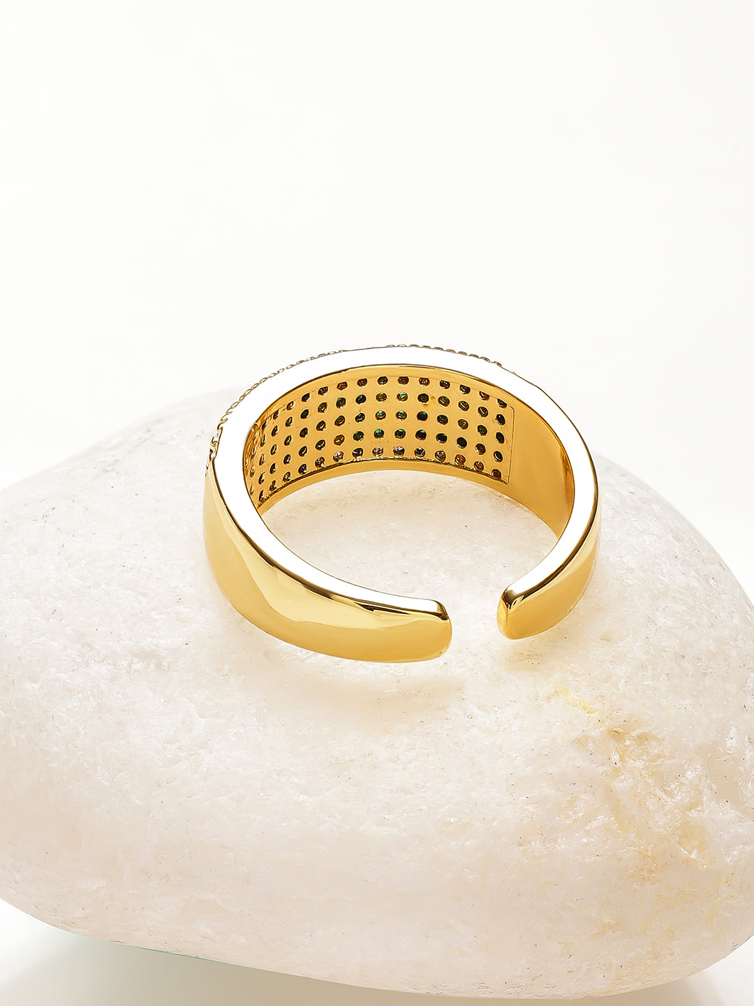 【Rubans】 Voguish 18K Gold Plated Stainless Steel Emerald Green CZ Adjustable Ring｜ヴォーギッシュ 18K ゴールドメッキ ステンレス エメラルドグリーン ジルコニア リング