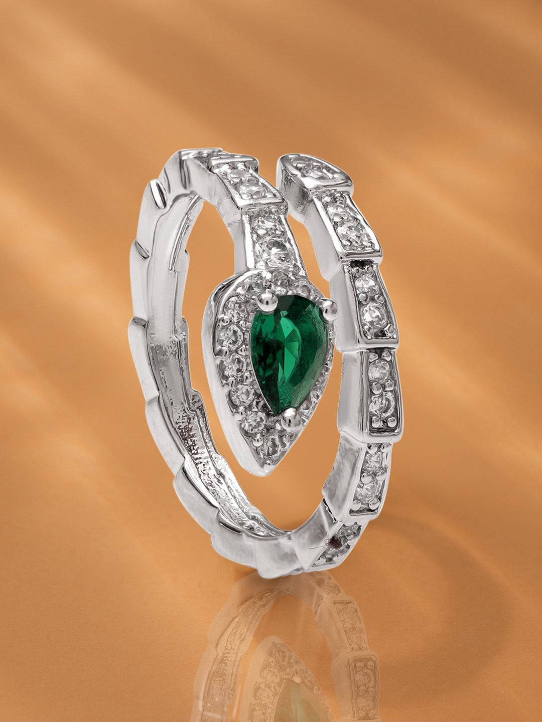 【Rubans】 Green Accented American Diamond Zirconia Ring｜グリーン アメリカンダイヤモンド ジルコニア アジャスタブルリング