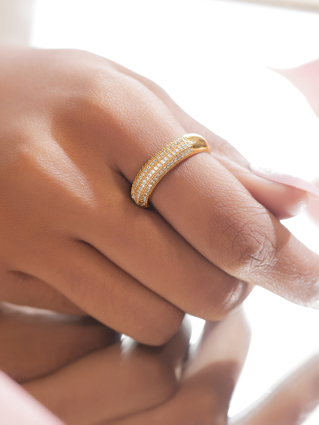 【Rubans】 Pave Studded Adjustable Ring｜パヴェ キュービックジルコニア ワイドバンド アジャスタブルリング