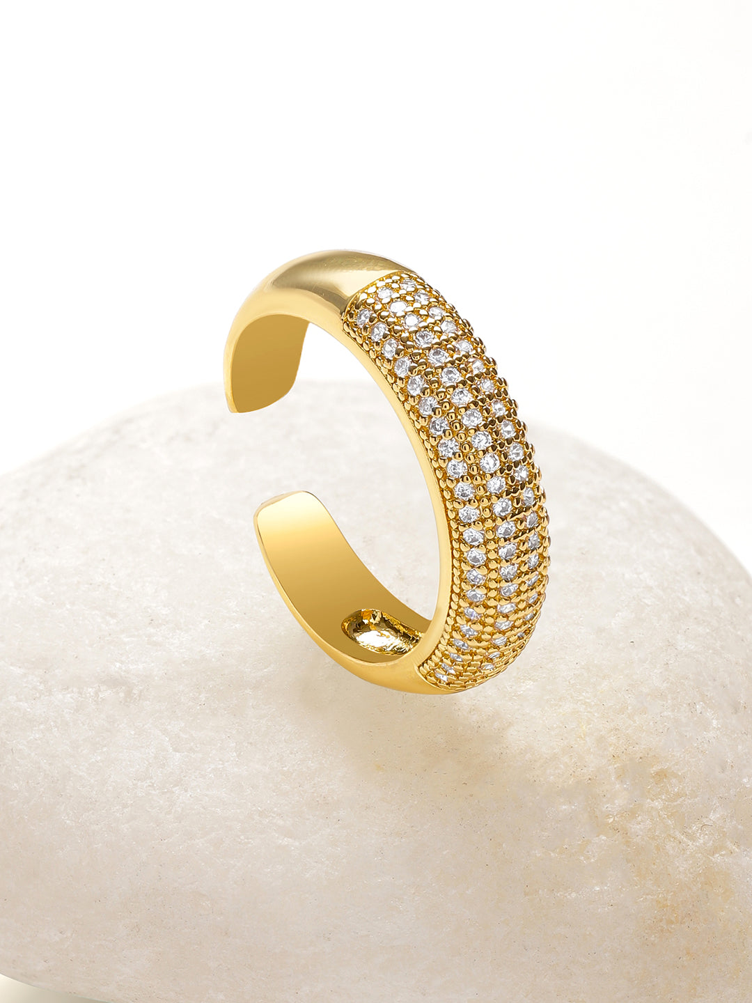【Rubans】 Pave Studded Adjustable Ring｜パヴェ キュービックジルコニア ワイドバンド アジャスタブルリング
