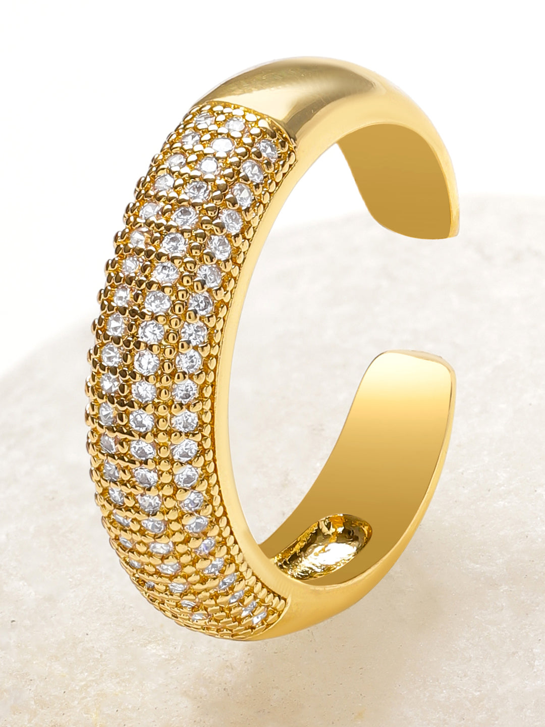 【Rubans】 Pave Studded Adjustable Ring｜パヴェ キュービックジルコニア ワイドバンド アジャスタブルリング
