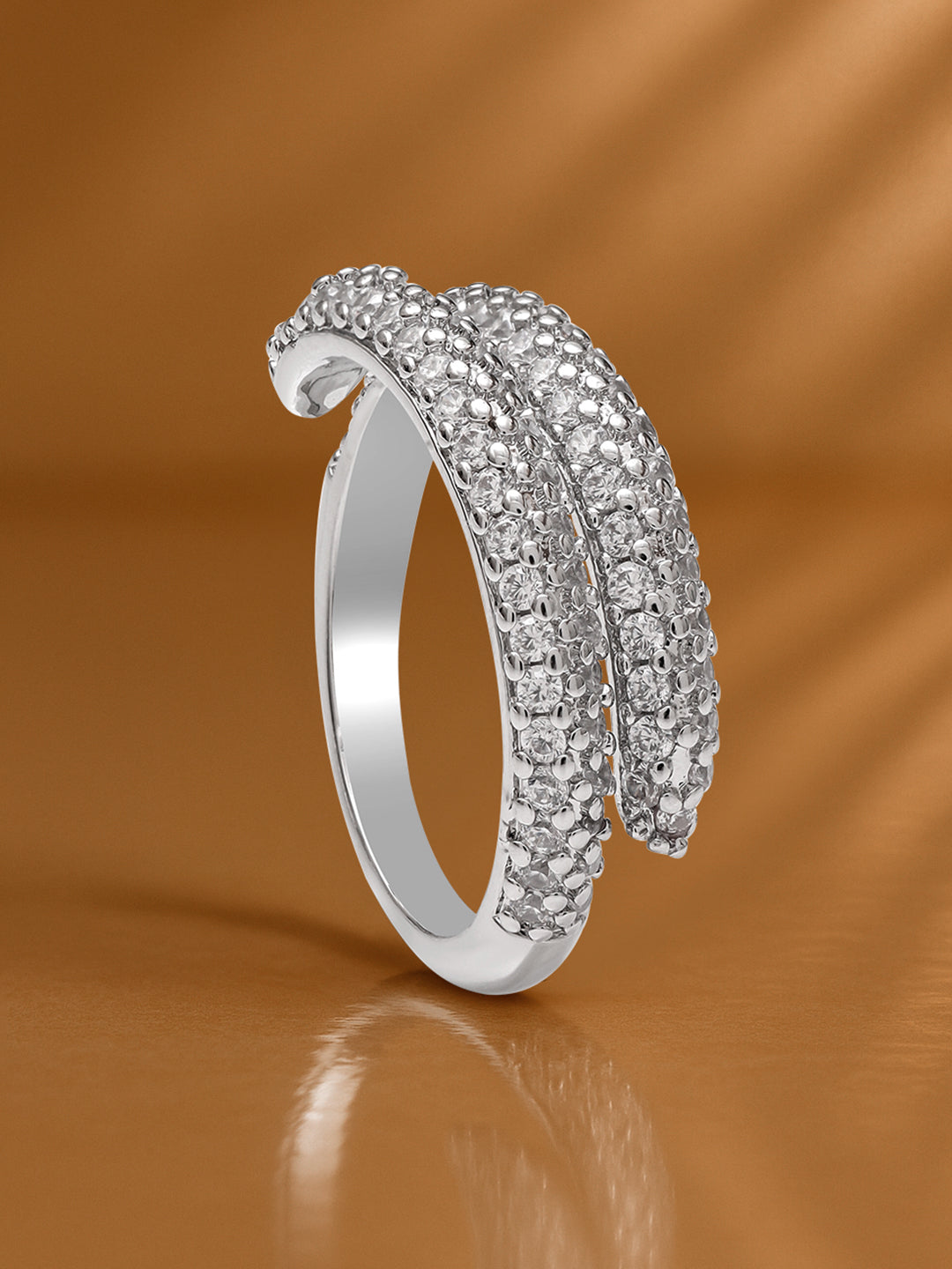 【Rubans】 American Diamond Zirconia Dual-Band Silver Ring｜アメリカンダイヤモンド ジルコニア デュアルバンド シルバー アジャスタブルリング