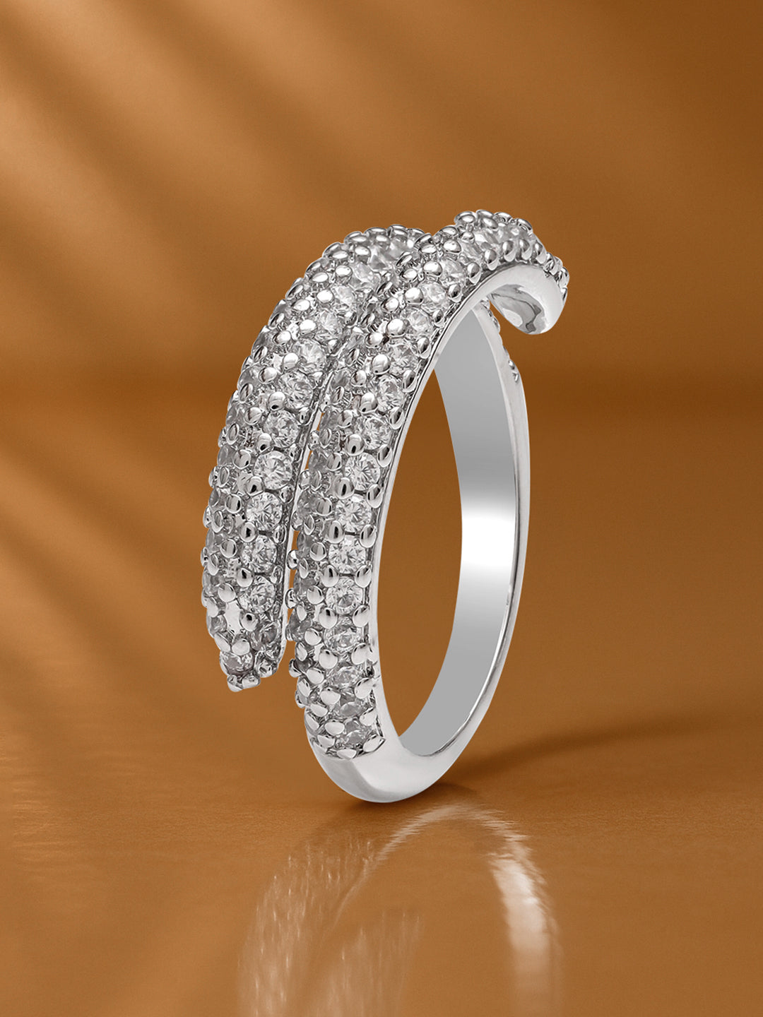 【Rubans】 American Diamond Zirconia Dual-Band Silver Ring｜アメリカンダイヤモンド ジルコニア デュアルバンド シルバー アジャスタブルリング