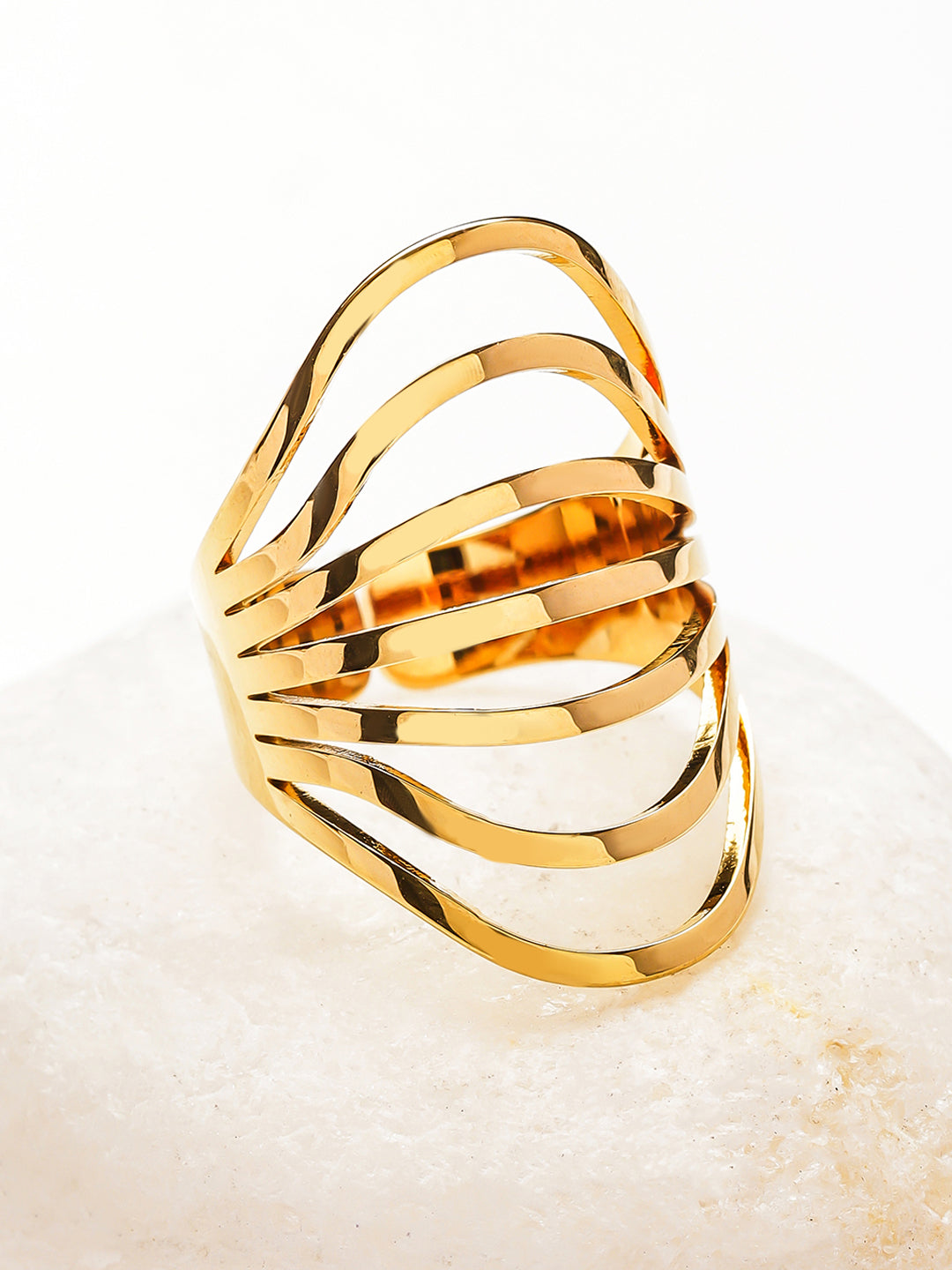 Multi-Band Gold Toned Statement Ring フリーサイズ