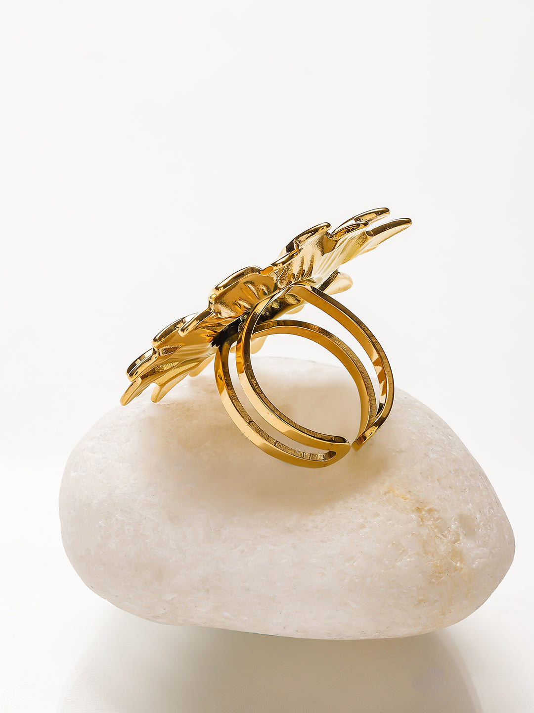 Gold Sunflower Motif Statement Ring フリーサイズ