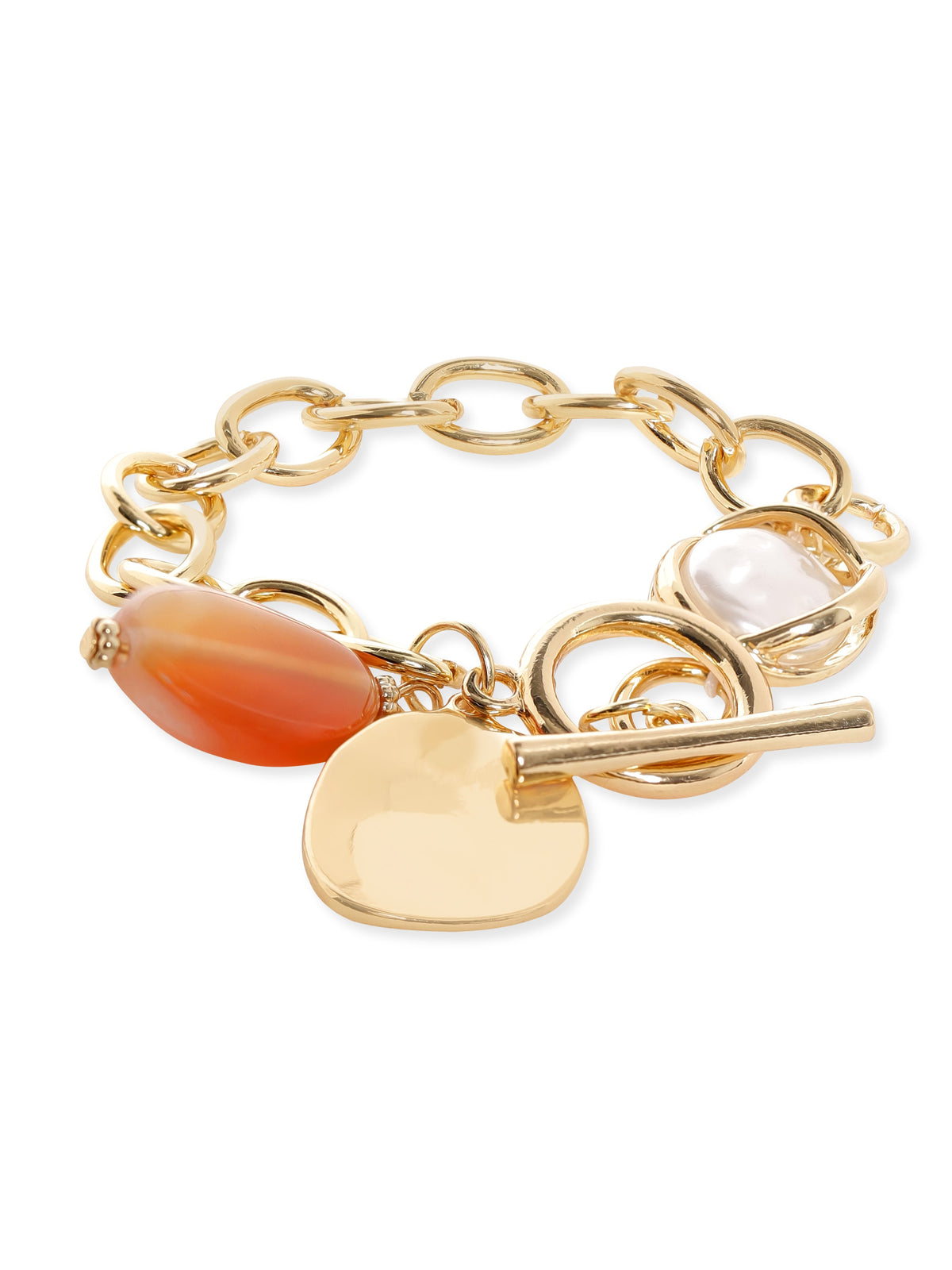 Rubans 18K Gold Plated Stainless Steel Tarnish-Free Waterproof Link Bracelet with Charms Gold