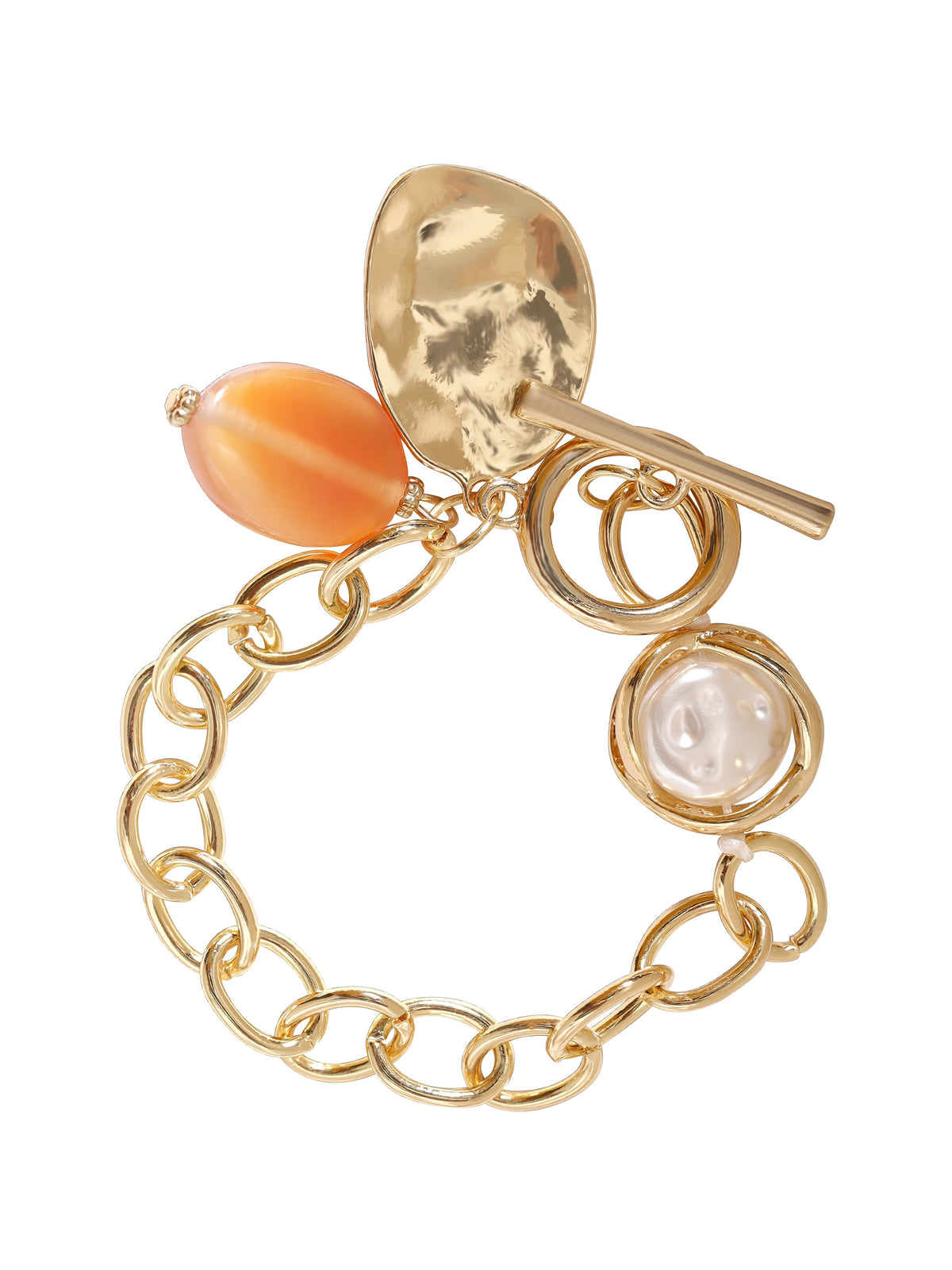 Rubans 18K Gold Plated Stainless Steel Tarnish-Free Waterproof Link Bracelet with Charms Gold