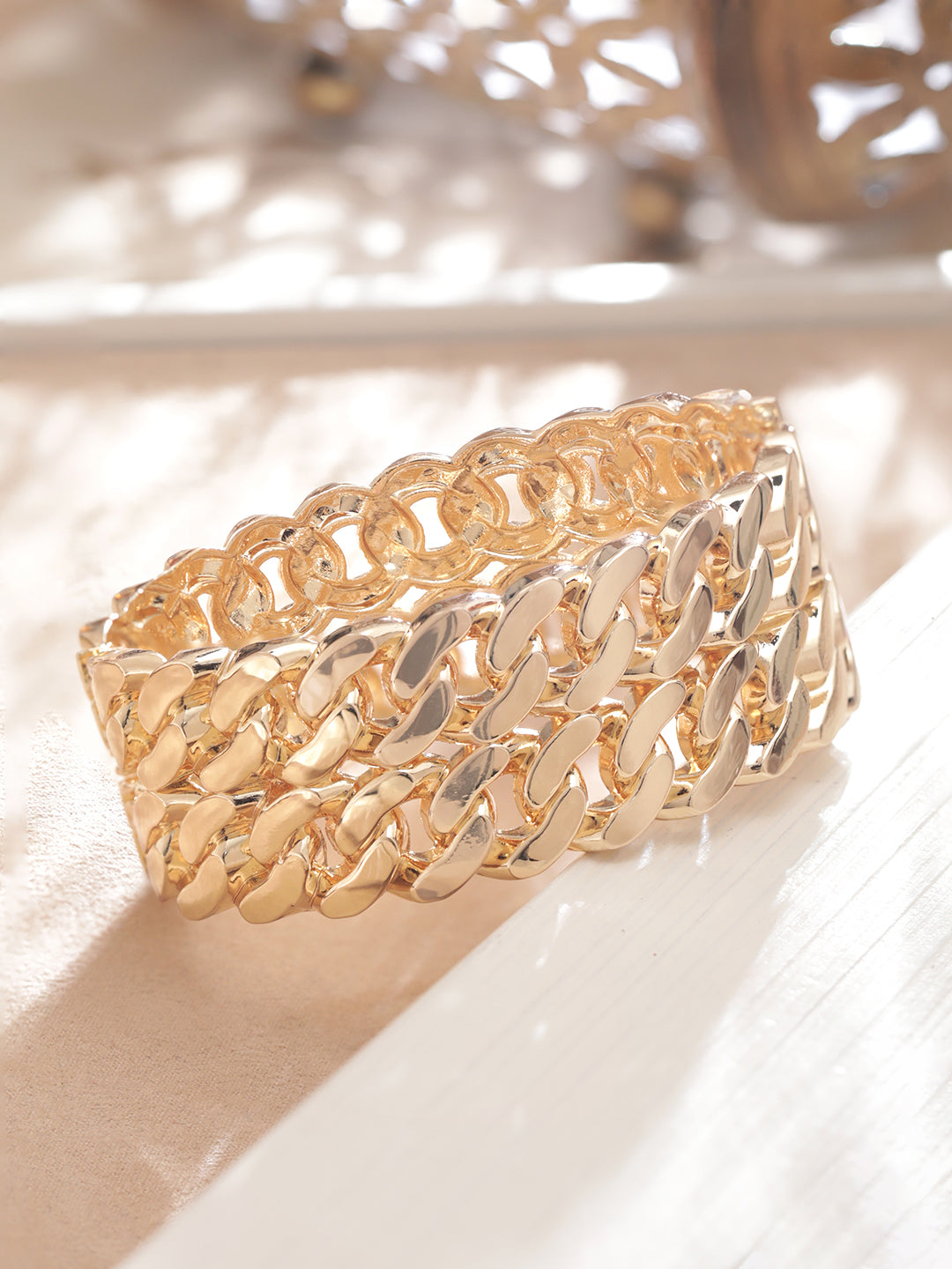 Rubans 18K Gold Plated Gold-Toned Chain-Link Bangle-Style Bracelet Elegant Jewelry Gold