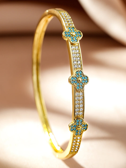 White And Blue Studded Floral Golden Bracelet Gold