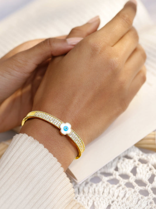 Rubans Voguish 22K Gold-Plated Evil Eye Cuff Bracelet with Cubic Zirconia Detailing Gold
