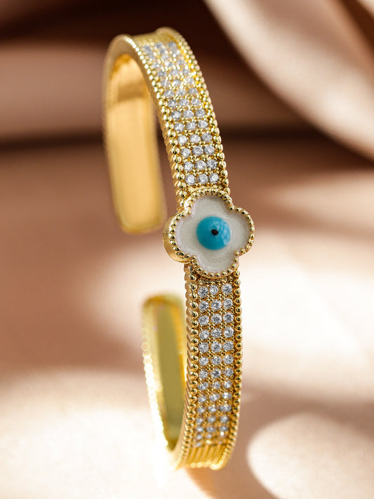 Rubans Voguish 22K Gold-Plated Evil Eye Cuff Bracelet with Cubic Zirconia Detailing Gold