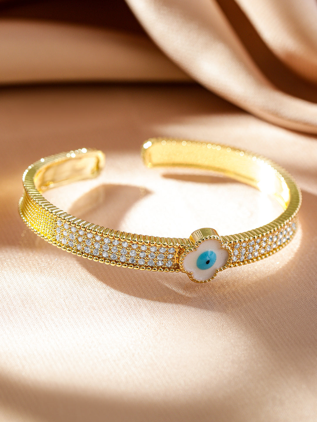 Rubans Voguish 22K Gold-Plated Evil Eye Cuff Bracelet with Cubic Zirconia Detailing Gold