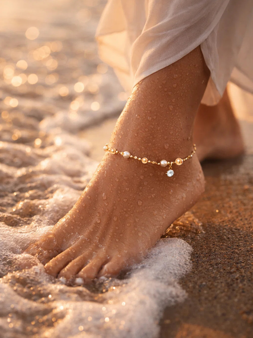Demi Fine 18K Gold Plated Stainless steel Pearl Beaded Anklet Length - 17 cm