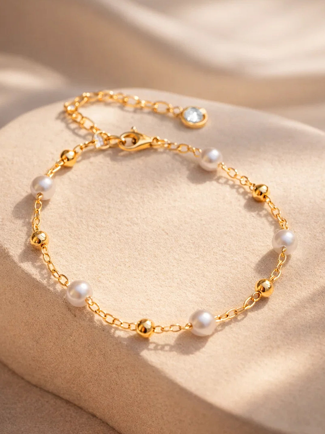 Demi Fine 18K Gold Plated Stainless steel Pearl Beaded Anklet Length - 17 cm