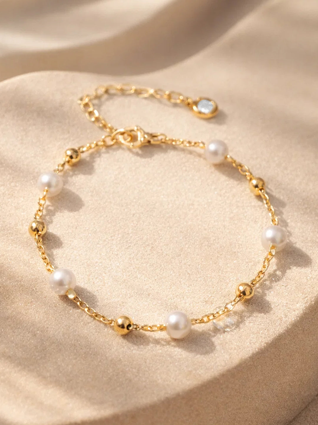 Demi Fine 18K Gold Plated Stainless steel Pearl Beaded Anklet Length - 17 cm