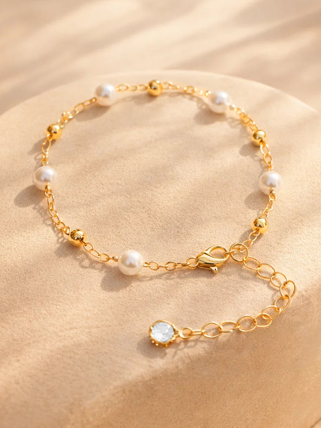 Demi Fine 18K Gold Plated Stainless steel Pearl Beaded Anklet Length - 17 cm