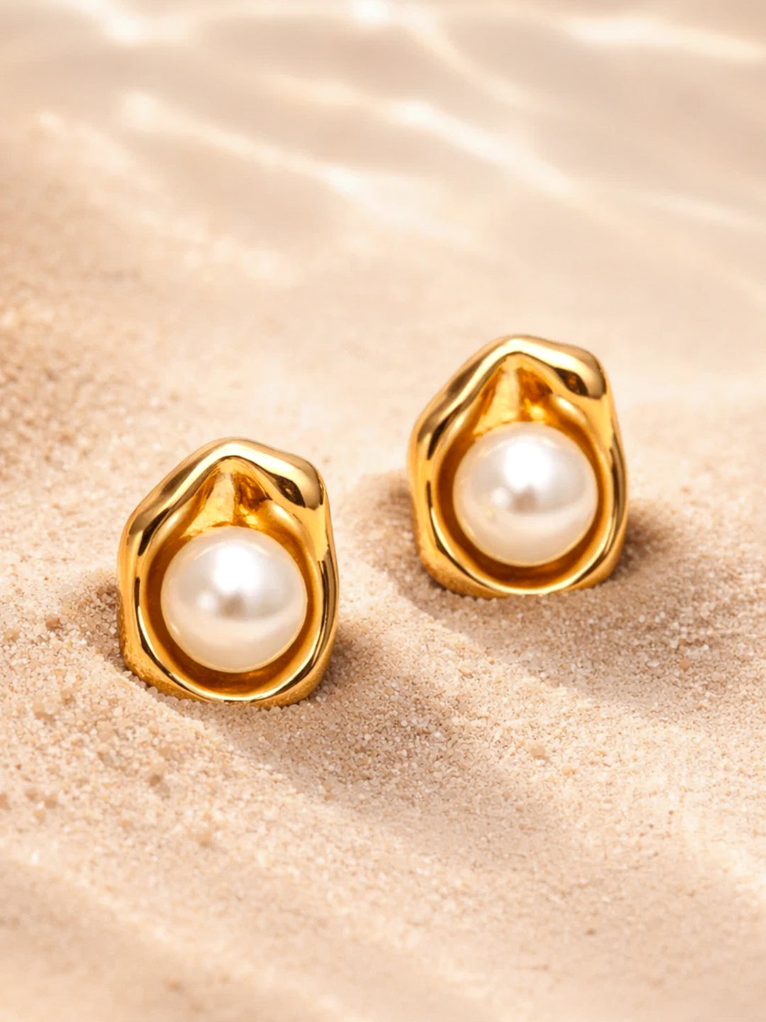 Demi Fine 18K Gold Plated Stainless steel Pearl Centered Stud Earrings Length - 1.2 cm
