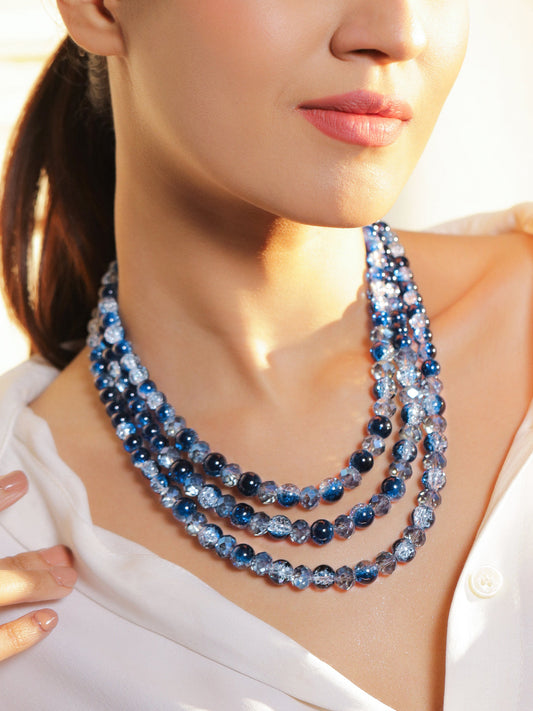 【Rubans】 White & Blue Layered Beaded Necklace｜ホワイト＆ブルー レイヤード ビーズ ネックレス