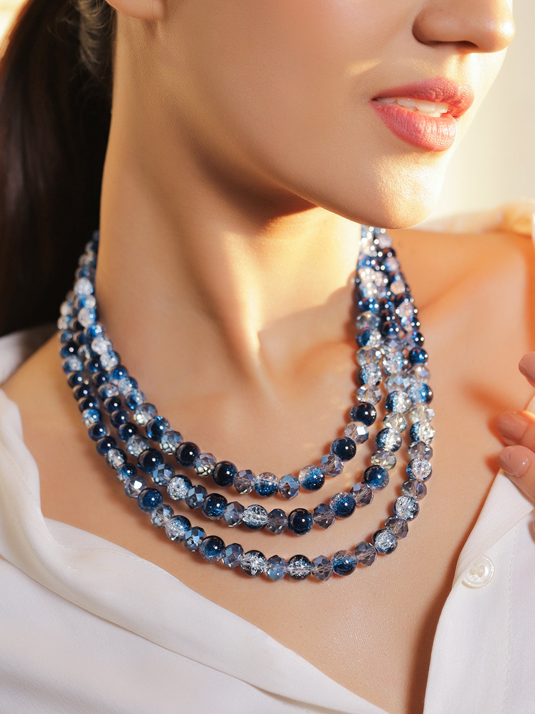 【Rubans】 White & Blue Layered Beaded Necklace｜ホワイト＆ブルー レイヤード ビーズ ネックレス