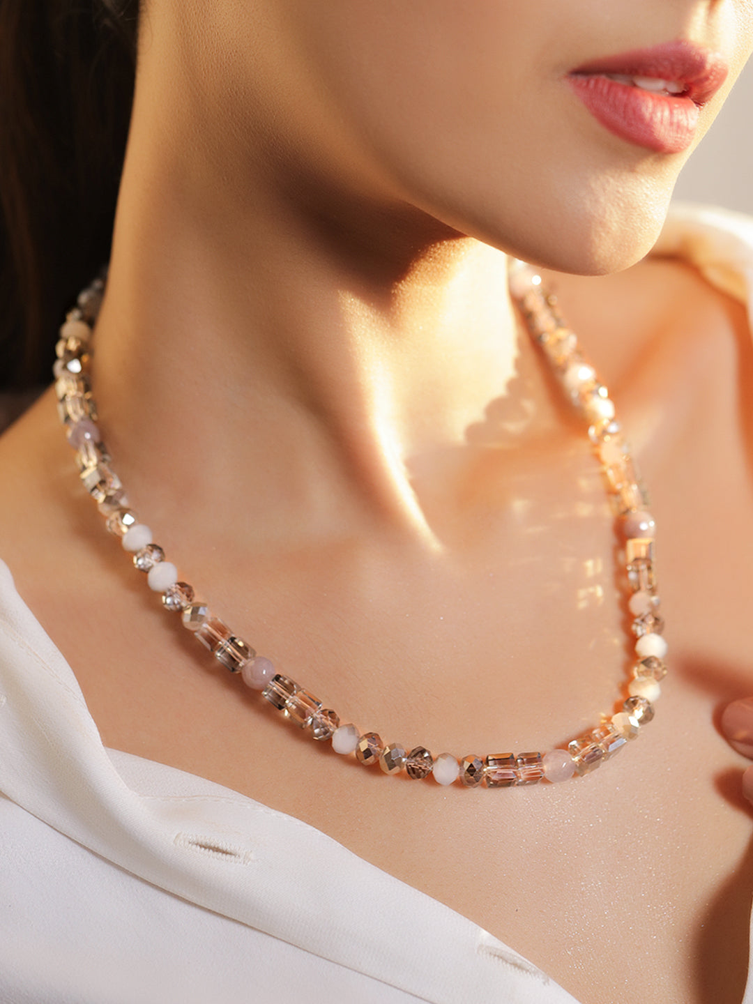 Crystal Necklace With Multicolor Beads フリーサイズ