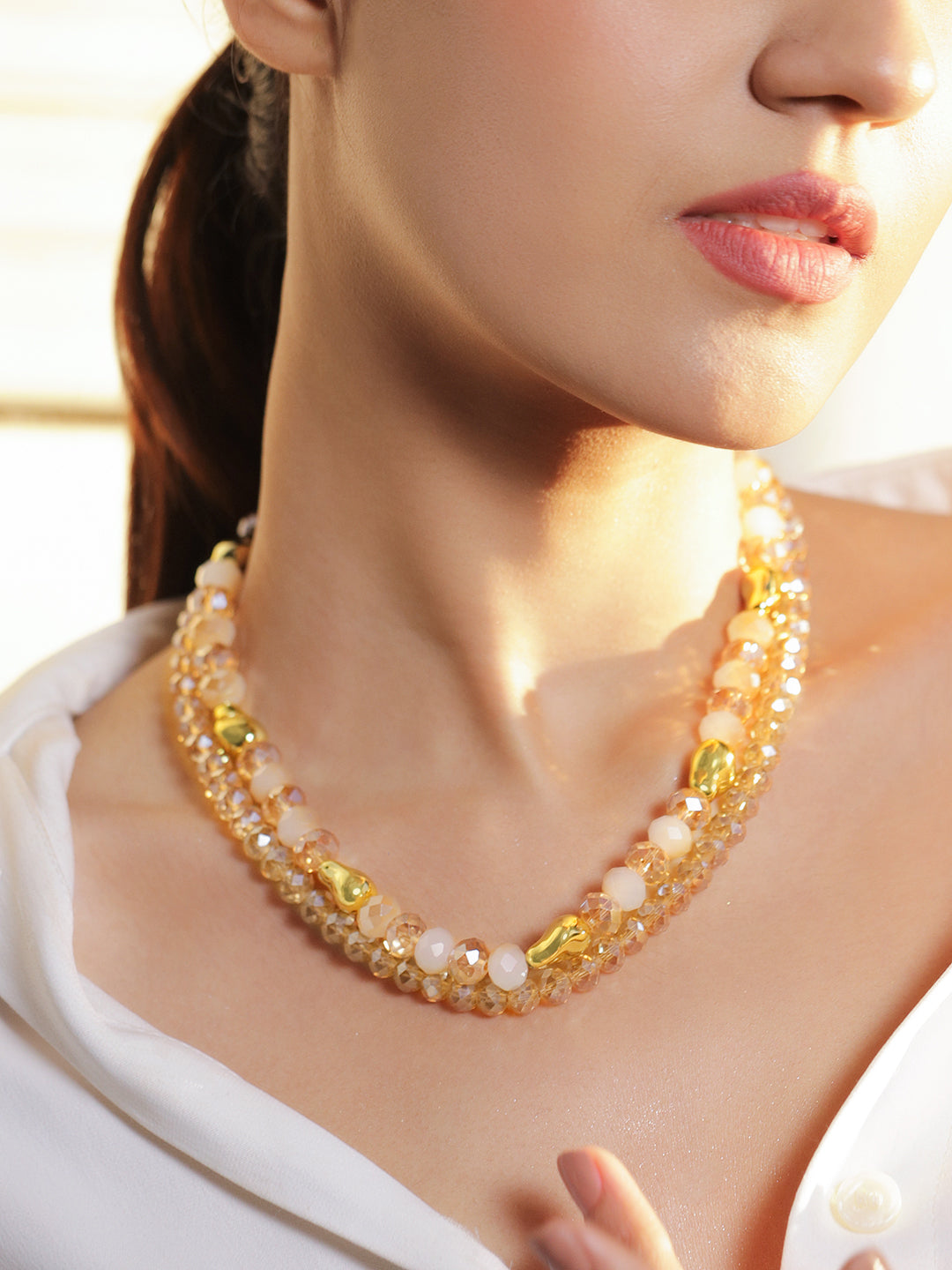 Champagne Gold Beaded Multi-Layered Necklace フリーサイズ
