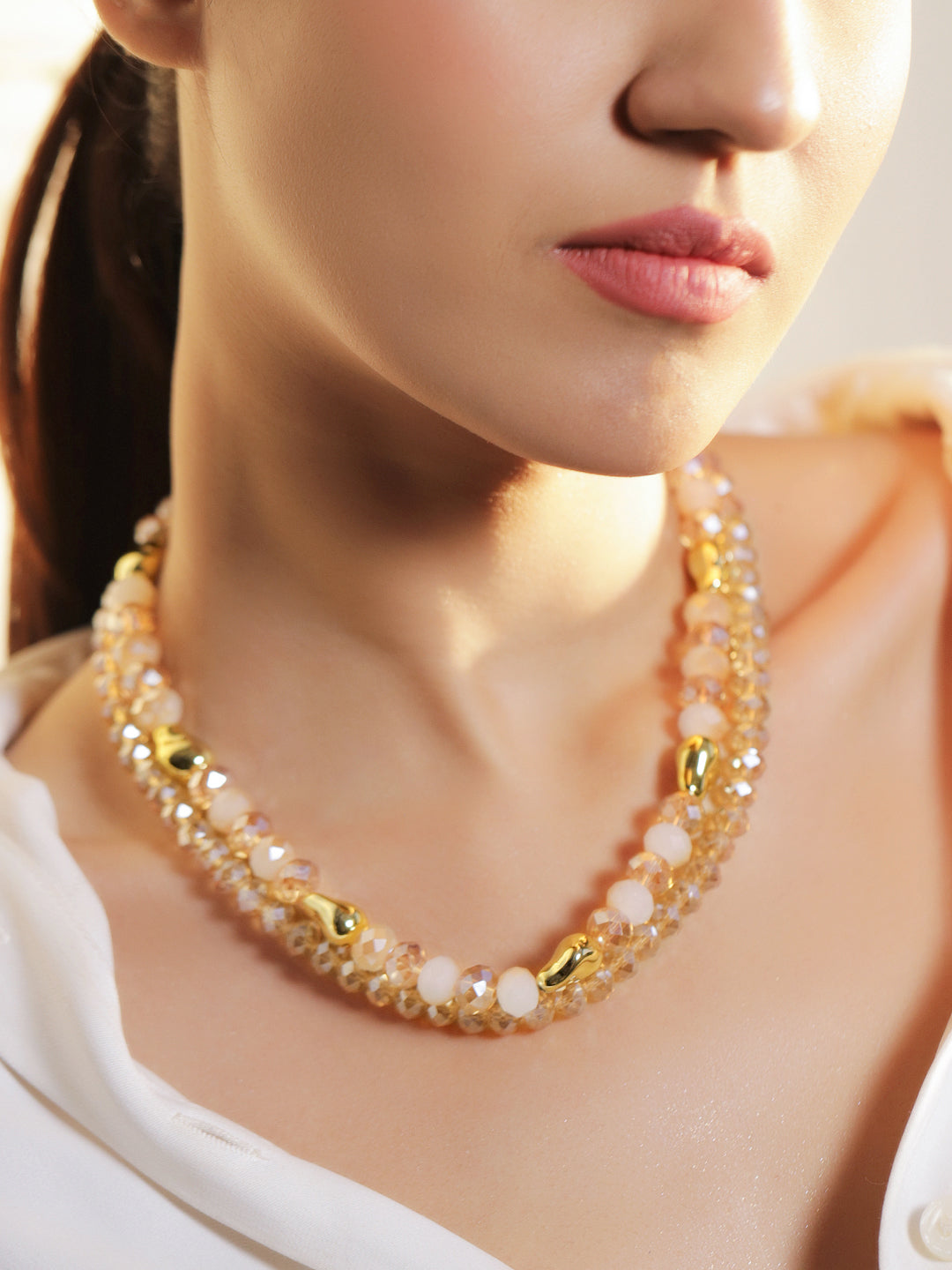 Champagne Gold Beaded Multi-Layered Necklace フリーサイズ