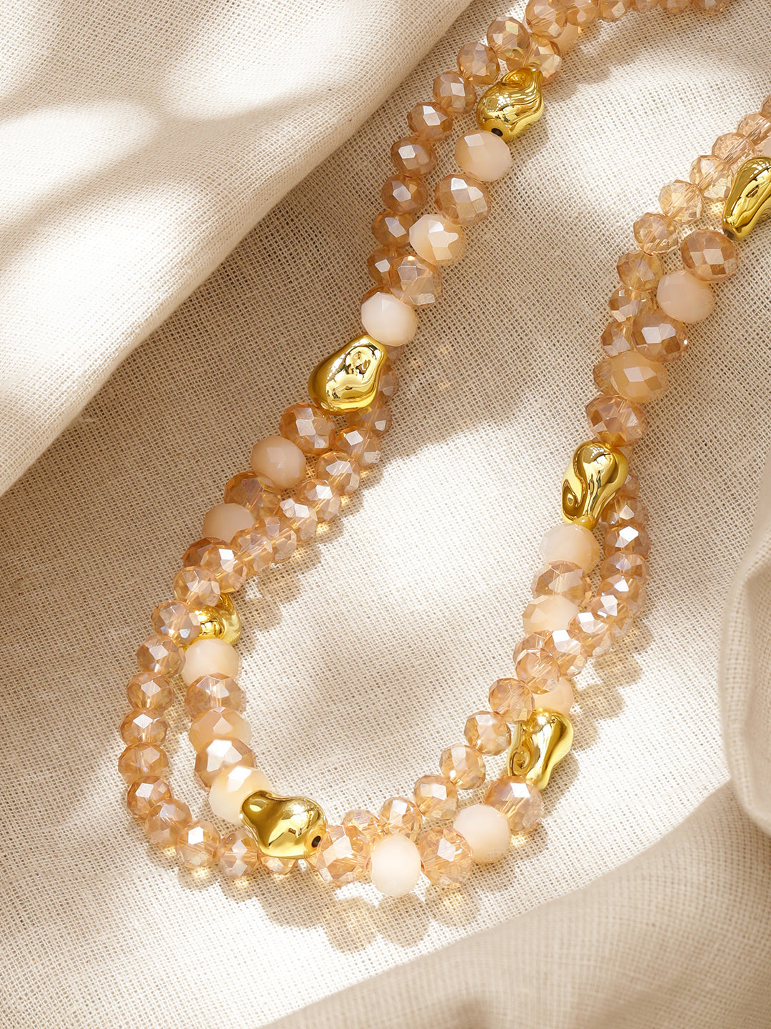 Champagne Gold Beaded Multi-Layered Necklace フリーサイズ