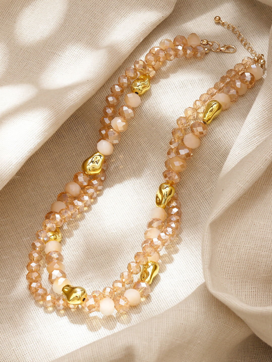 Champagne Gold Beaded Multi-Layered Necklace フリーサイズ