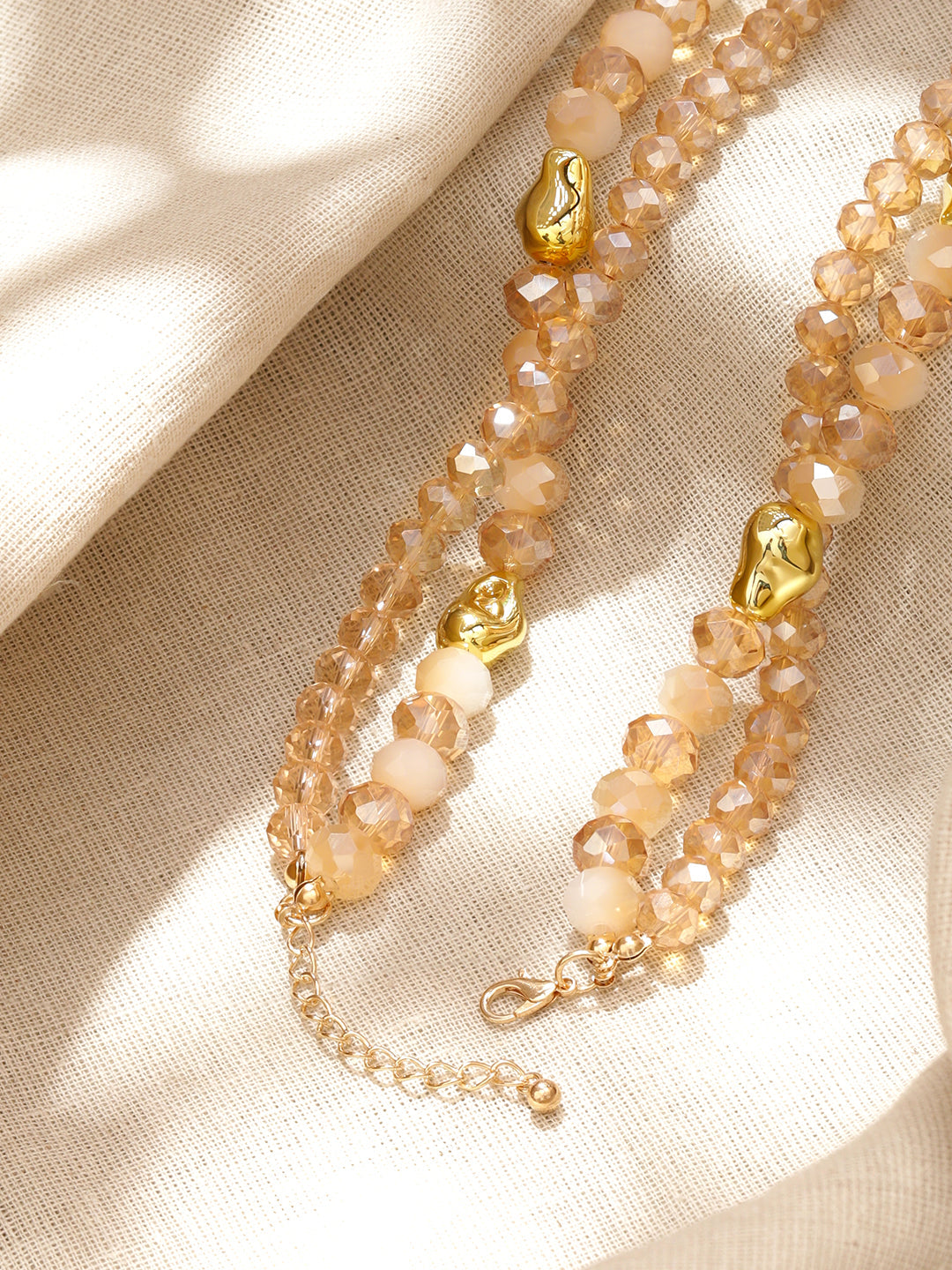 Champagne Gold Beaded Multi-Layered Necklace フリーサイズ