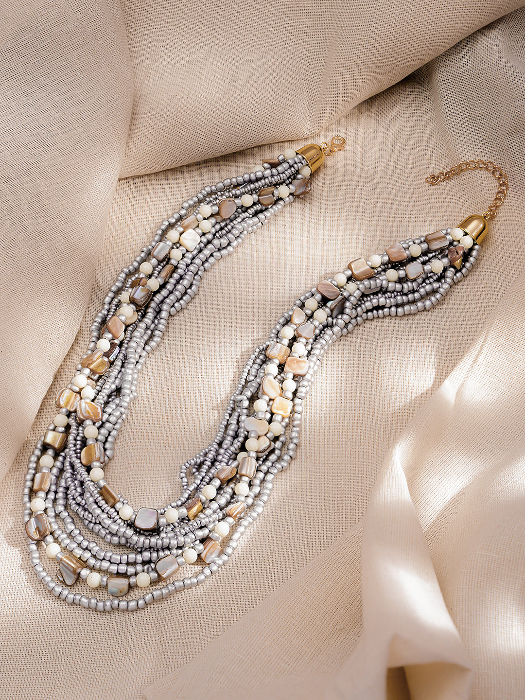 Bold Silver Beaded Multilayer Statement Necklace フリーサイズ