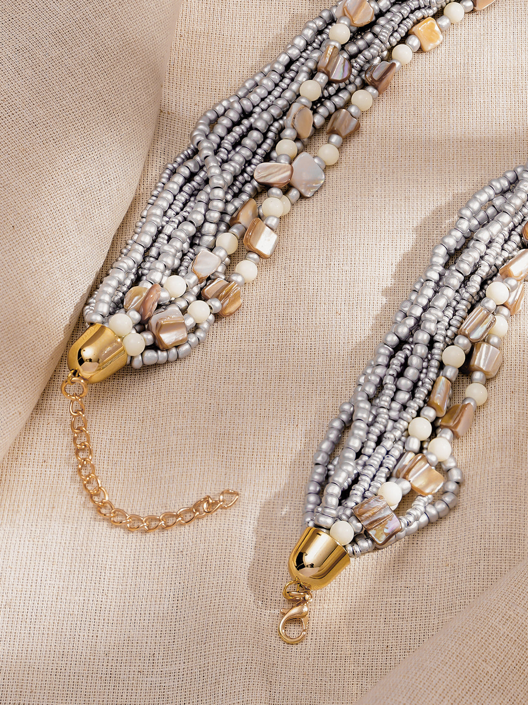 Bold Silver Beaded Multilayer Statement Necklace フリーサイズ