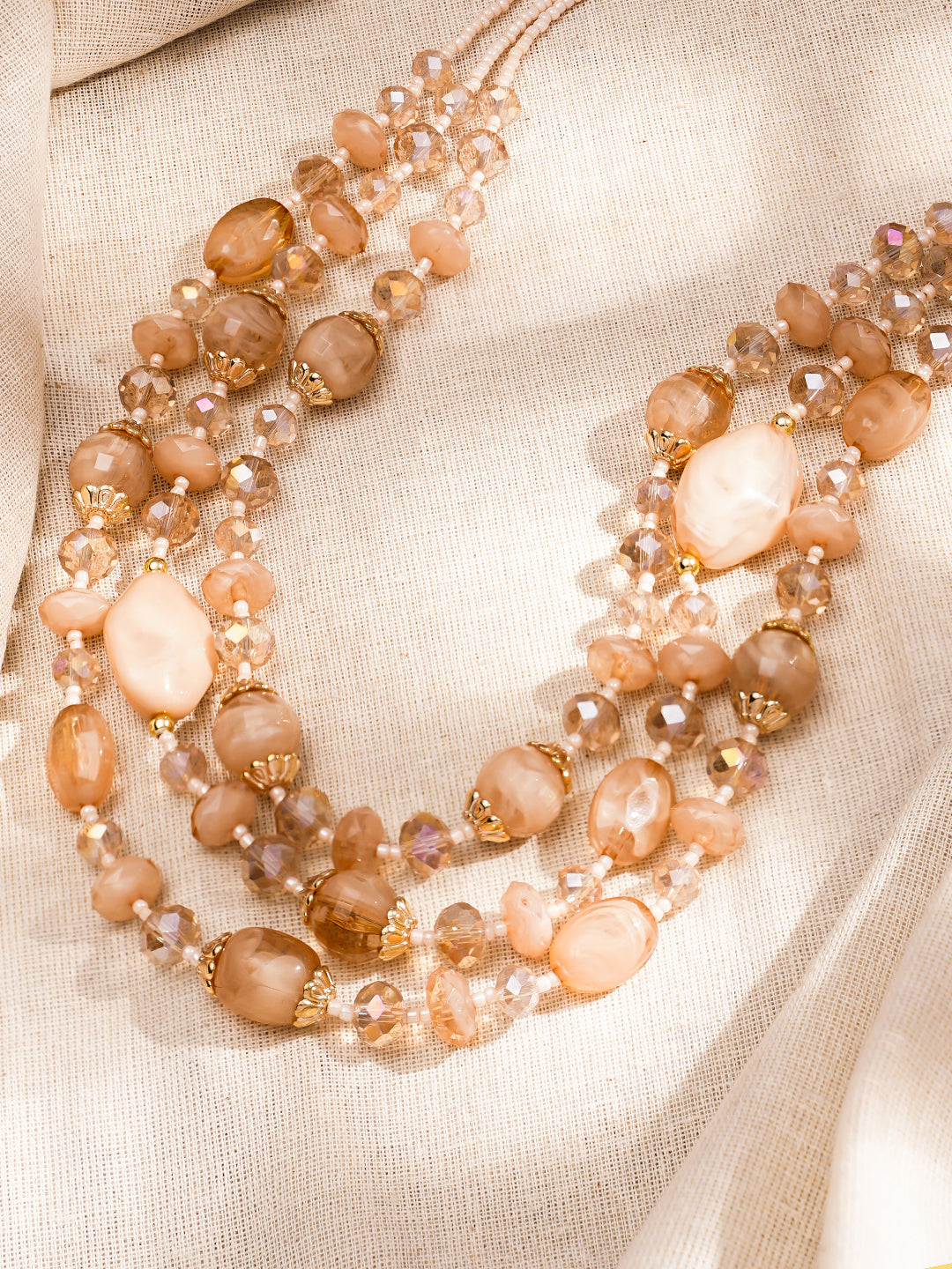 Champagne Glow Multilayer Beaded Necklace フリーサイズ