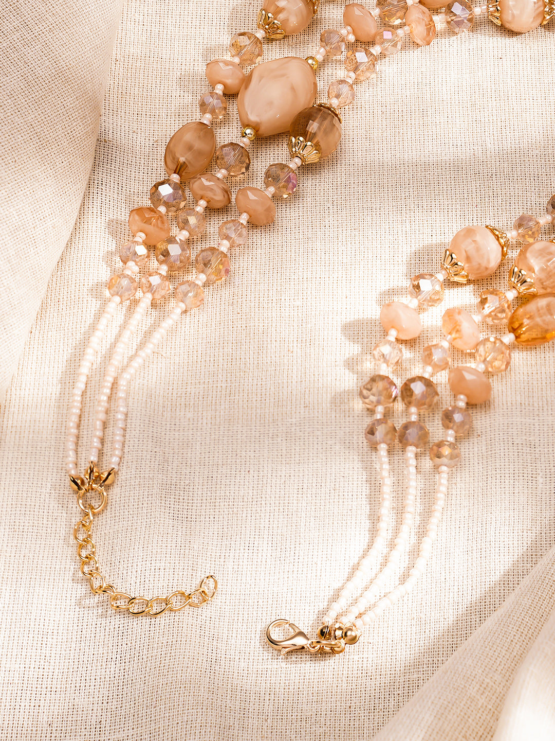 Champagne Glow Multilayer Beaded Necklace フリーサイズ