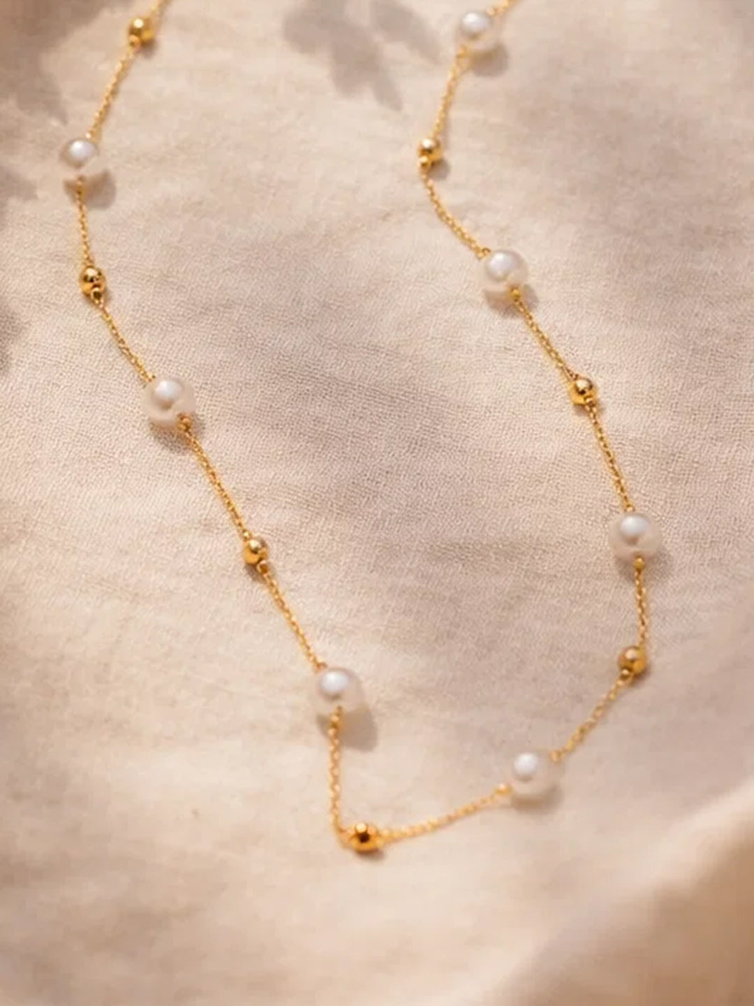 Demi Fine 18K Gold Plated Stainless steel Pearl Beaded Chain Necklace Length - 19 cm