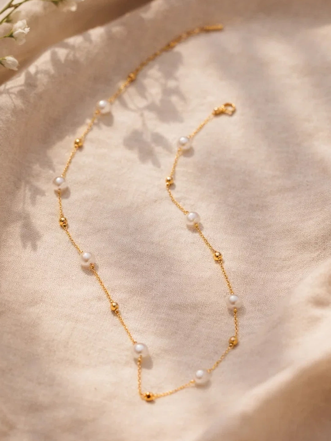 Demi Fine 18K Gold Plated Stainless steel Pearl Beaded Chain Necklace Length - 19 cm