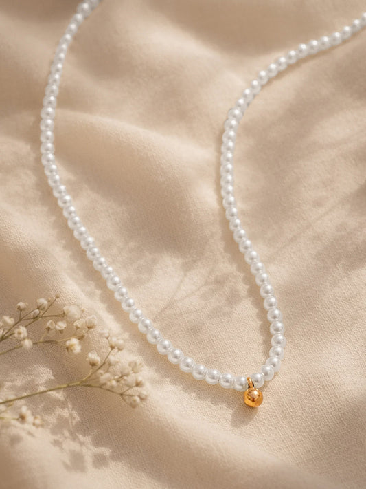 Demi Fine 18K Gold Plated Stainless steel Pearl Beaded Chain Necklace Length - 22 cm