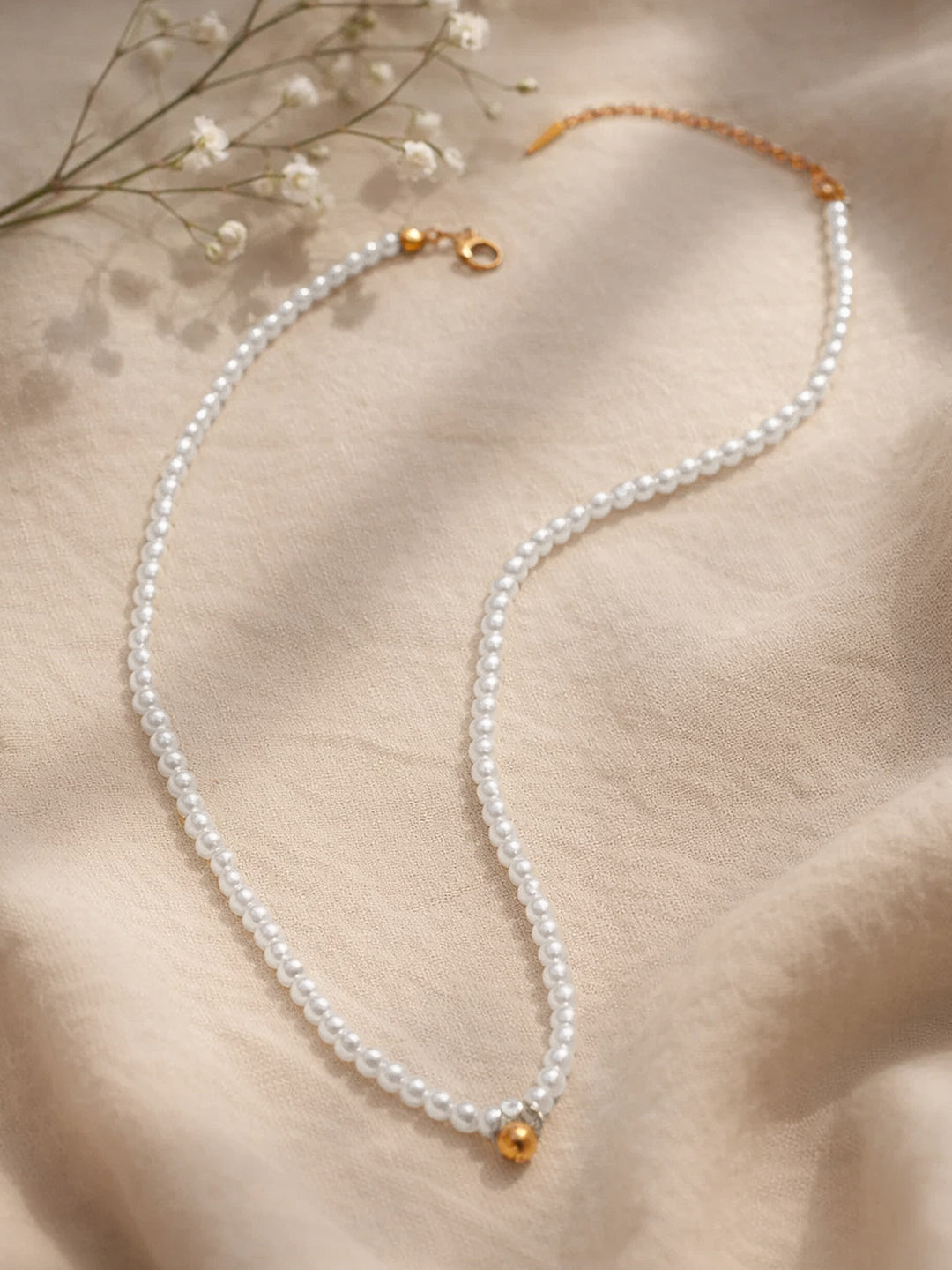 Demi Fine 18K Gold Plated Stainless steel Pearl Beaded Chain Necklace Length - 22 cm