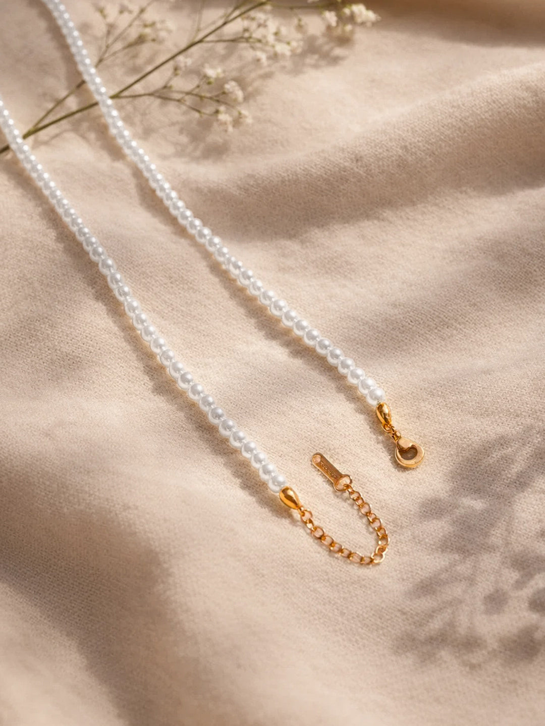 Demi Fine 18K Gold Plated Stainless steel Pearl Beaded Chain Necklace Length - 22 cm