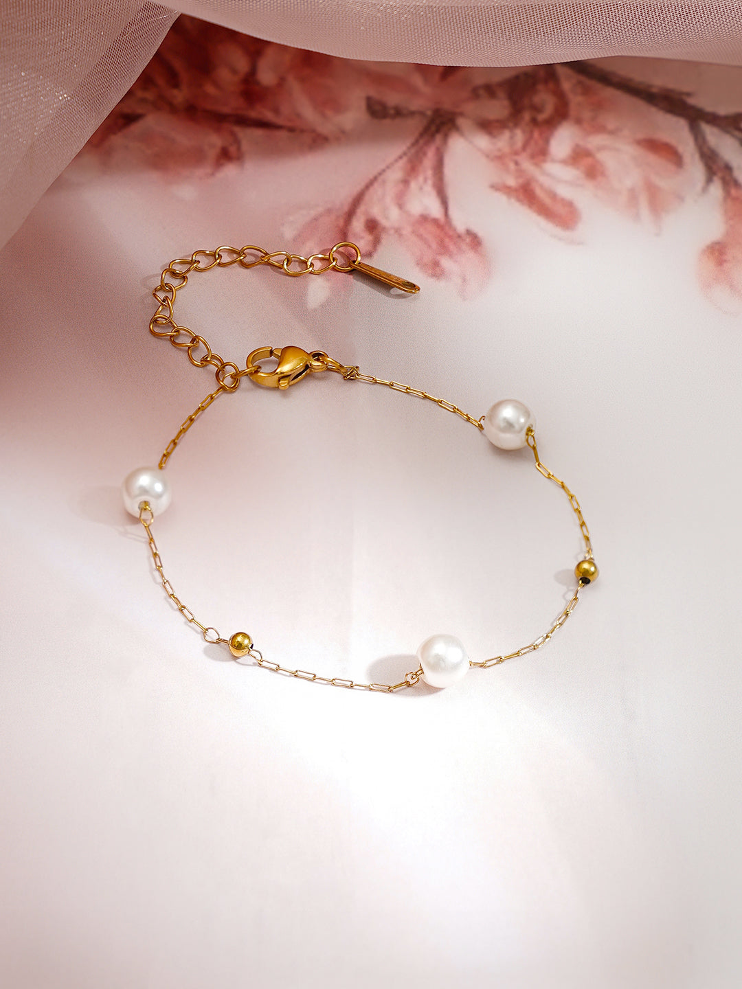 Demi Fine 18K Gold Plated Stainless steel Pearl Beaded Chain Bracelet Length - 8.3 cm