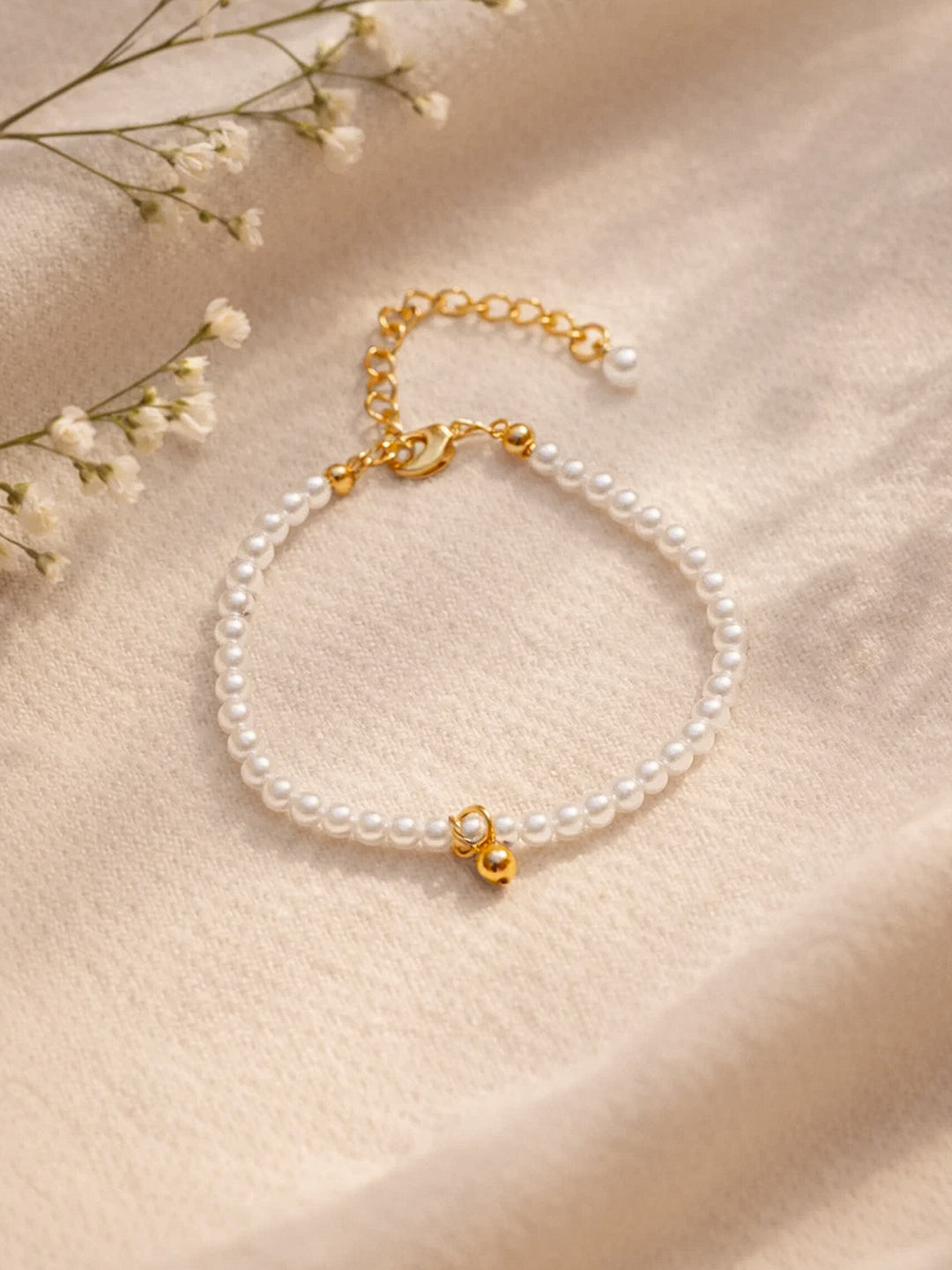 Demi Fine 18K Gold Plated Stainless steel Pearl Beaded Bracelet Length - 16 cm