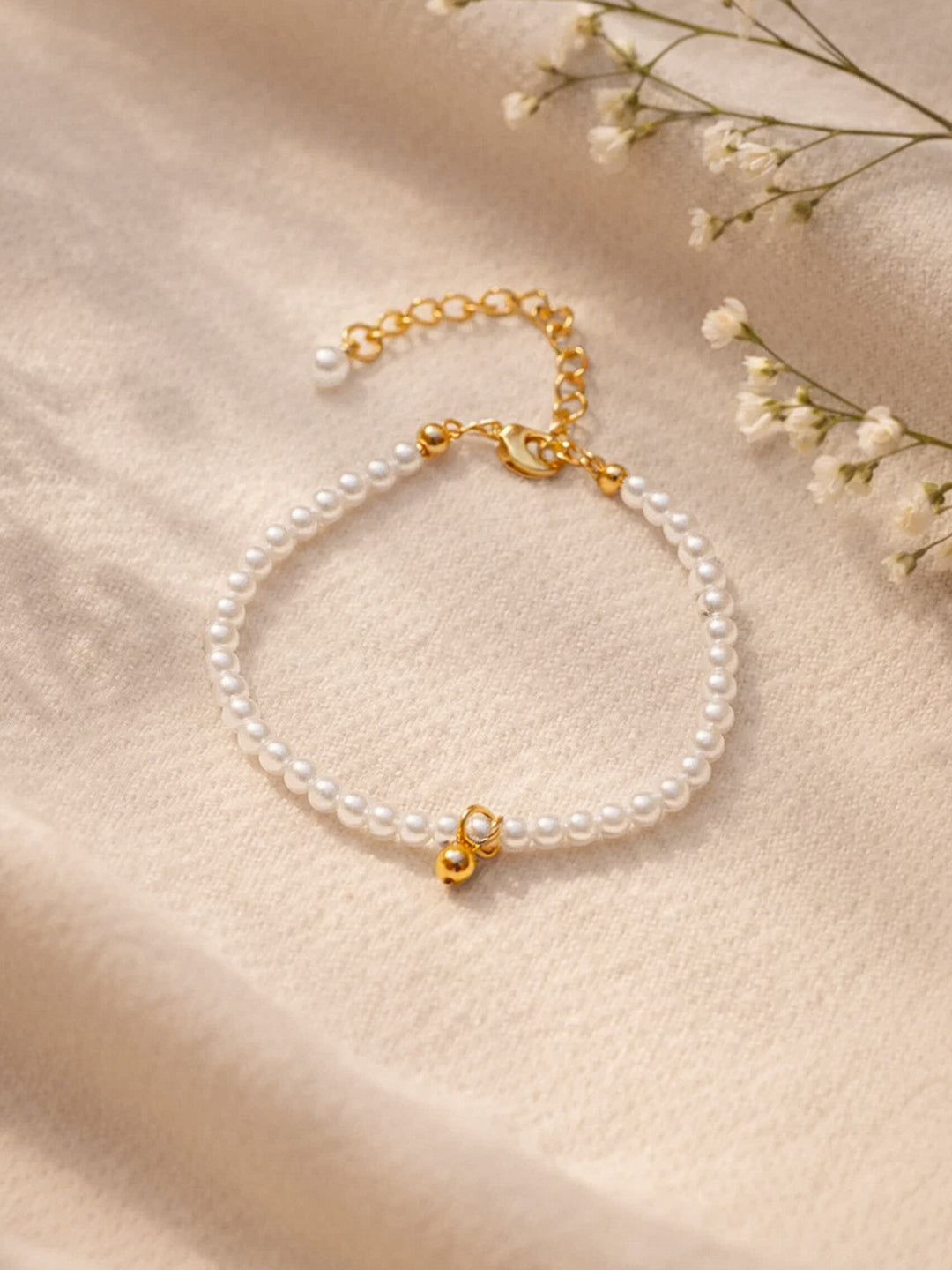 Demi Fine 18K Gold Plated Stainless steel Pearl Beaded Bracelet Length - 16 cm