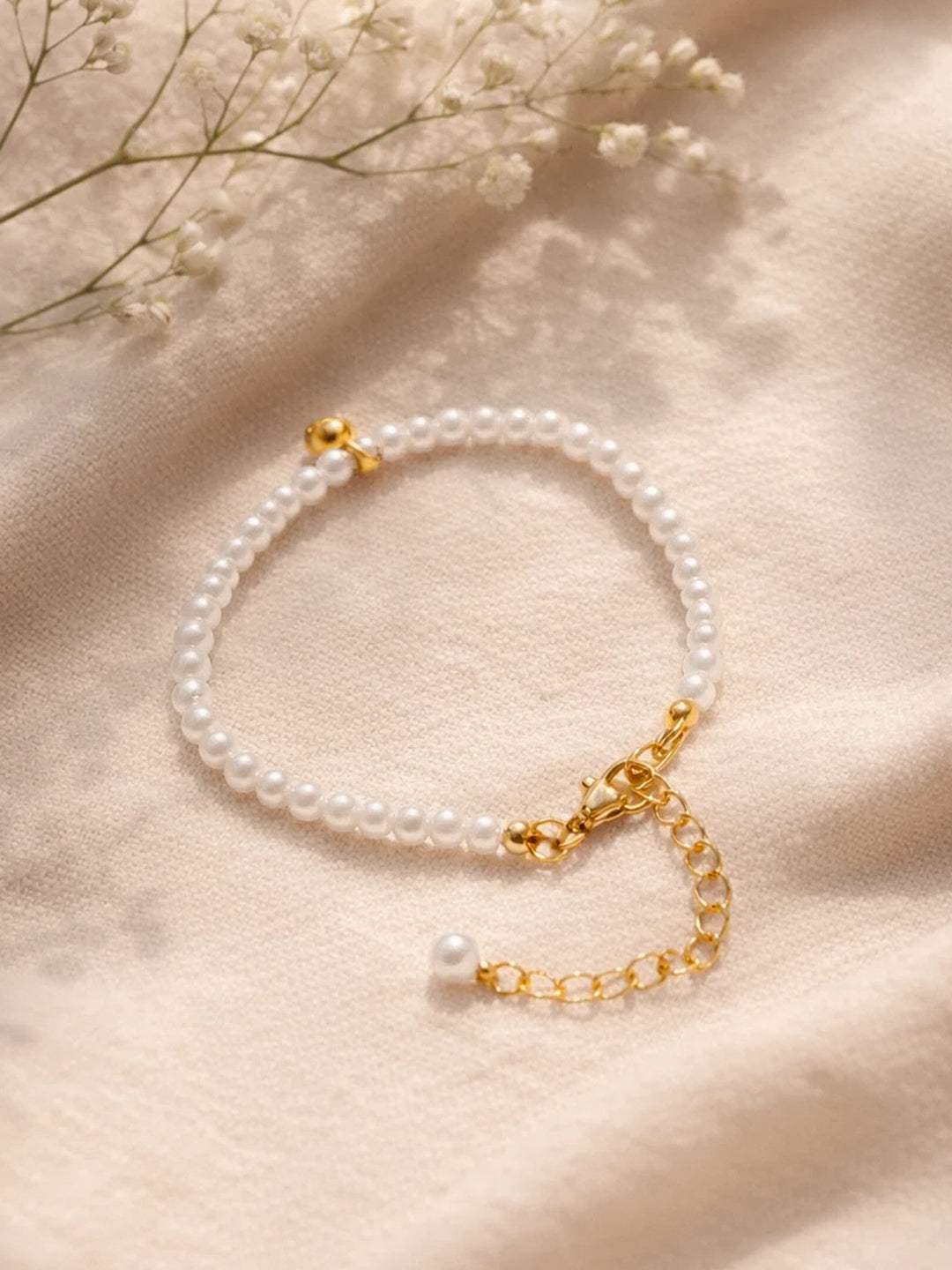 Demi Fine 18K Gold Plated Stainless steel Pearl Beaded Bracelet Length - 16 cm