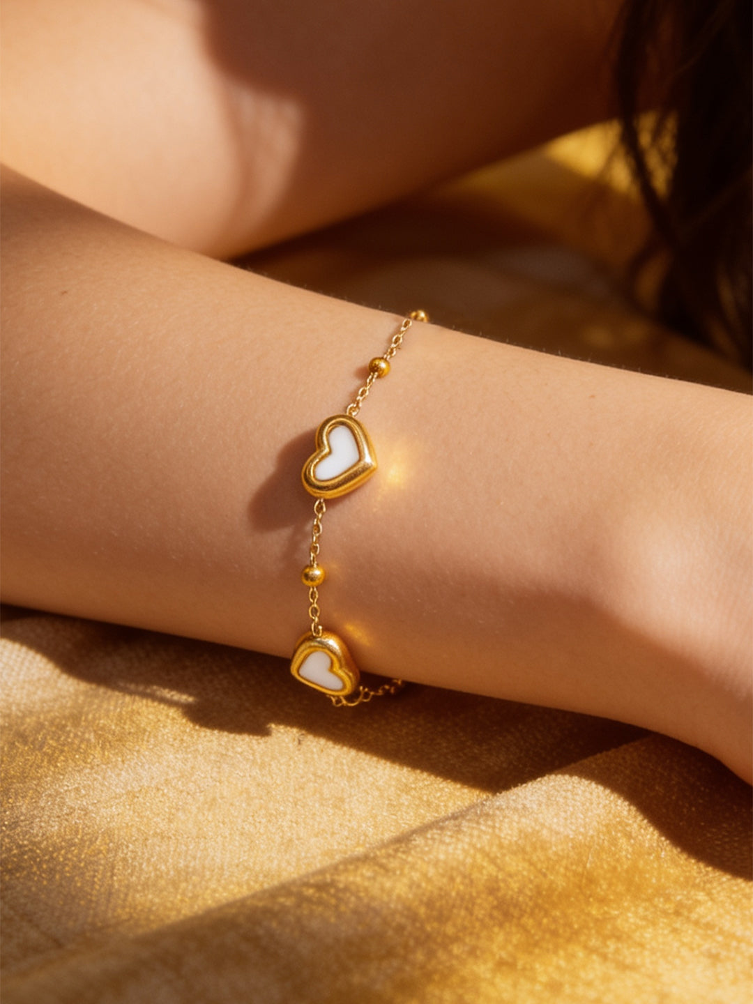 Demi Fine 18K Gold Plated Stainless Steel Heart Charm Bracelet フリーサイズ