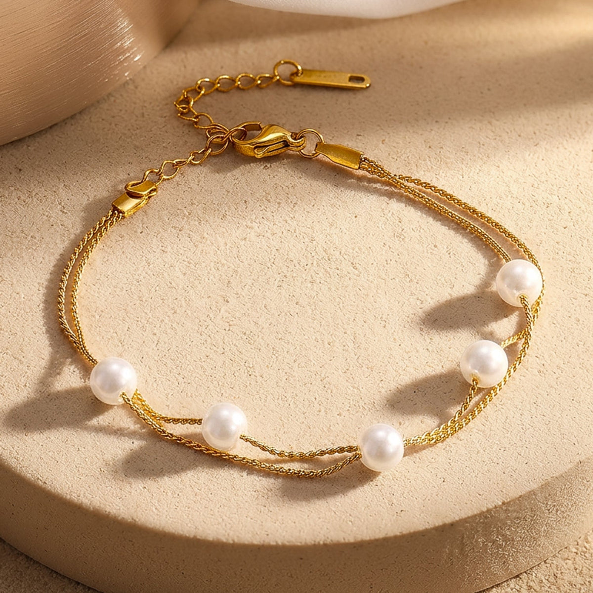 Demi Fine 18K Gold Plated Stainless Steel Pearl Chain Bracelet フリーサイズ