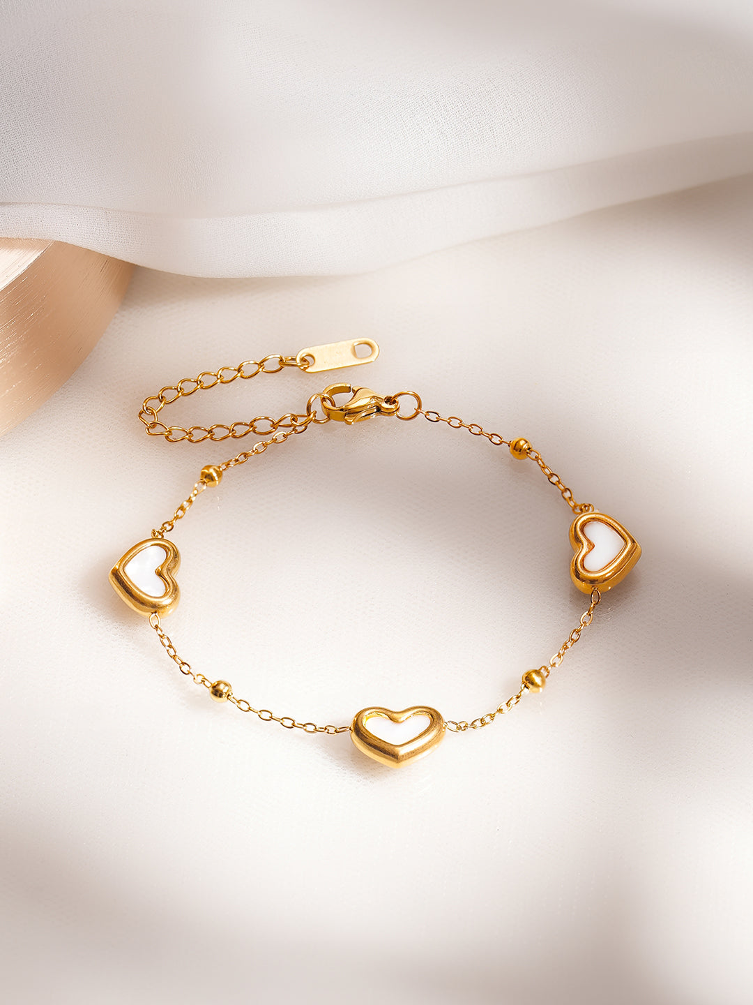 Demi Fine 18K Gold Plated Stainless Steel Heart Charm Bracelet フリーサイズ